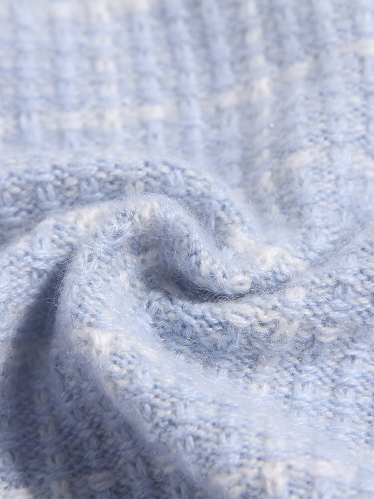 Kids Checkered Texture Cashmere Crewneck Pullover Sweater